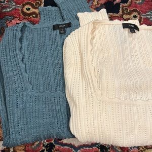 Lot 2 JCrew Merino Wool Scallop Edge Square Neck Sweater